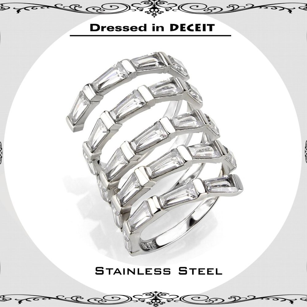 Wrap Around 23 Baguettes 2.3 Carats Cubic Zirconia Stainless Steel Ring Sz 8
